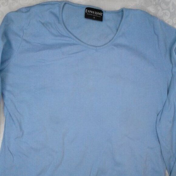 Expressiva Nursingwear Long Sleeve Top Size M Lt. Blue V/Crew Neck Double Layer - Picture 4 of 8